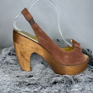 Elegant Brown Suede Platform Heels B2